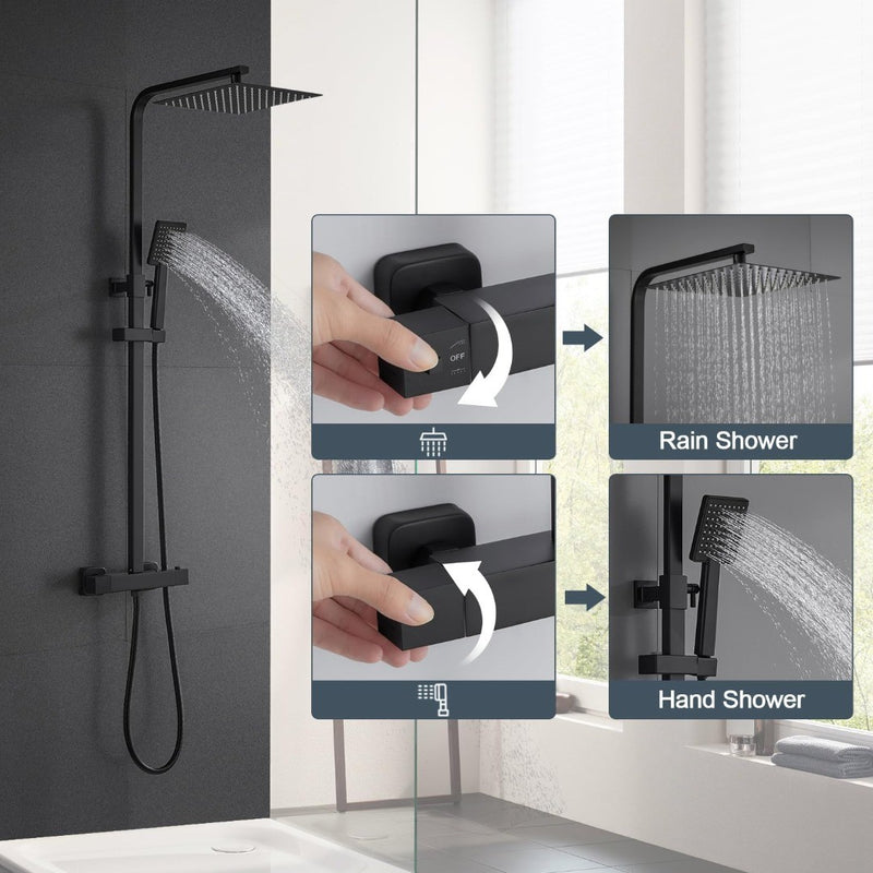 Waterfall Shower Set Wall Mount Black Matte