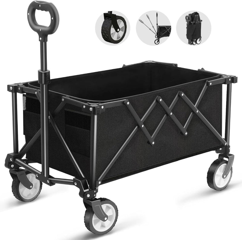 Folding Wagon Cart on Wheels Black