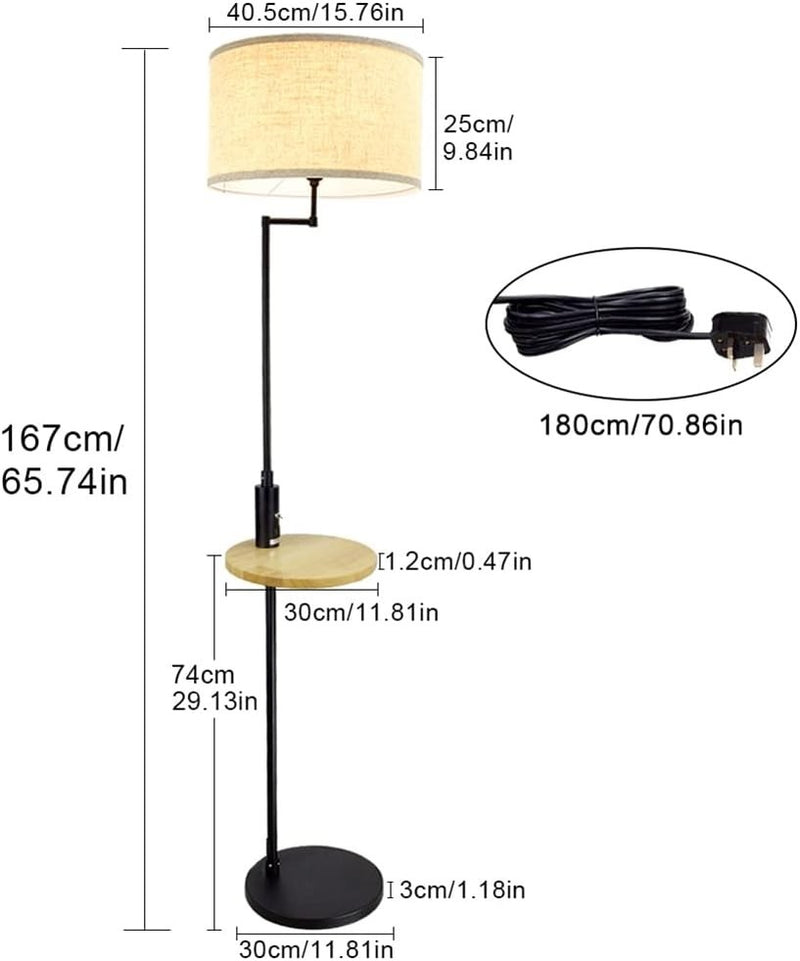 Depuley Modern Black LED Floor Lamp with Wooden Storage Shelf