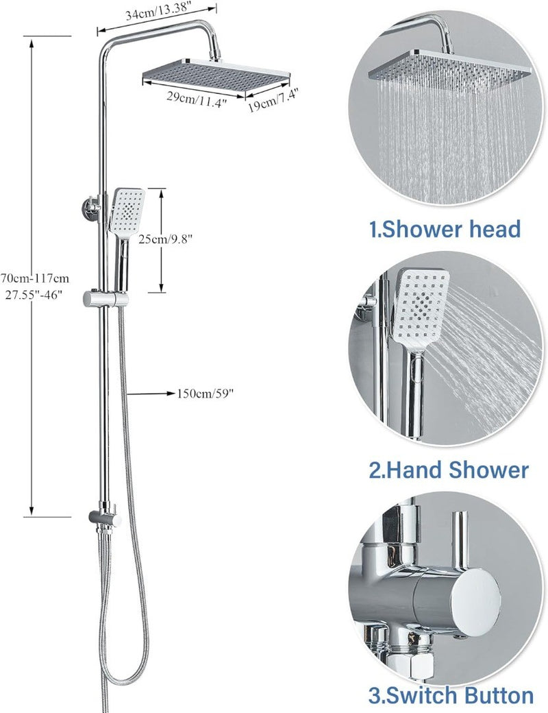 Rozin Shower System Set Chrome with Square Shower head