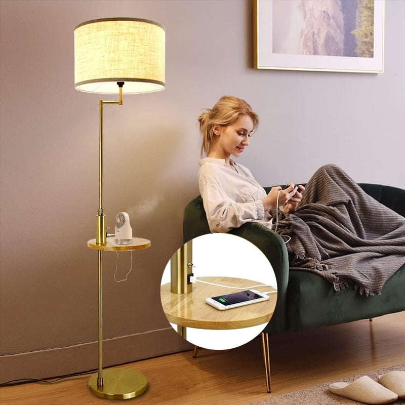 Copper USB Charge LED Floor Lamp with Table Iron