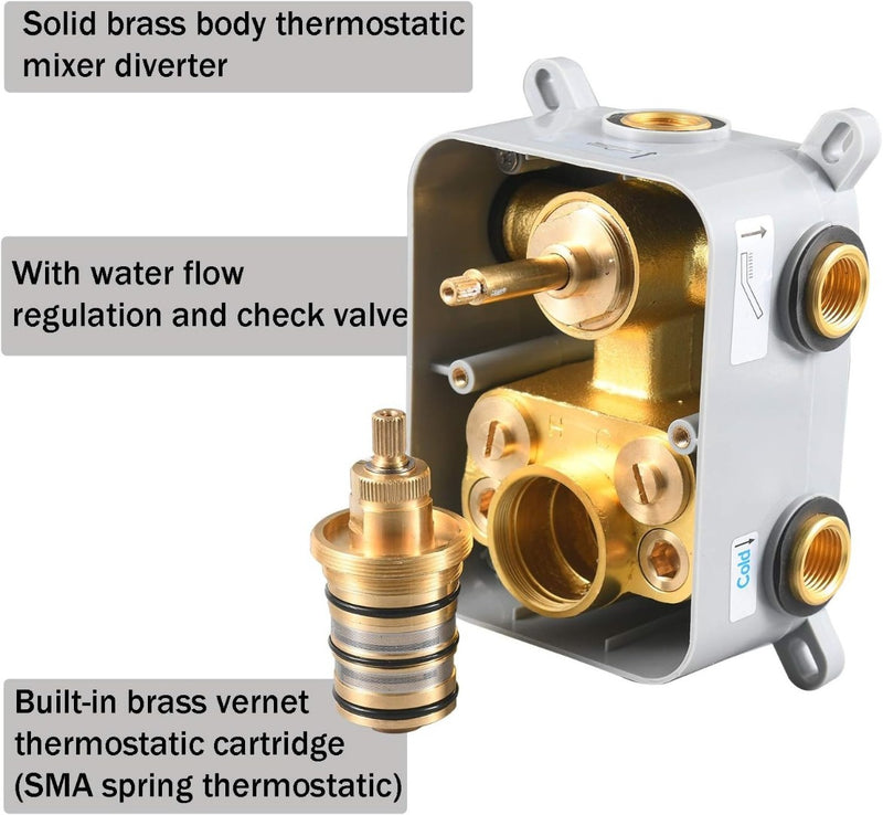 Brass Concealed Thermostatic Shower Set with 12inch Overhead & Handheld Shower