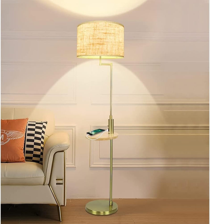 Copper USB Charge LED Floor Lamp with Table Iron