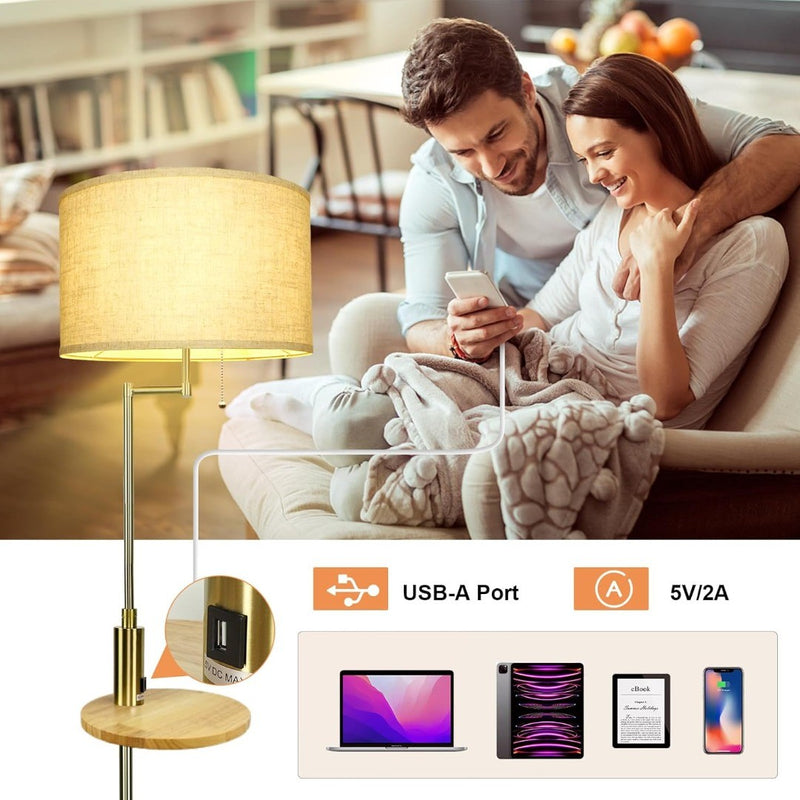 Copper USB Charge LED Floor Lamp with Table Iron