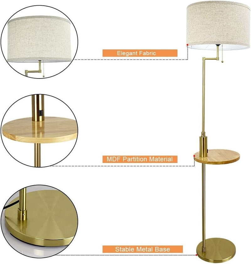 Copper USB Charge LED Floor Lamp with Table Iron