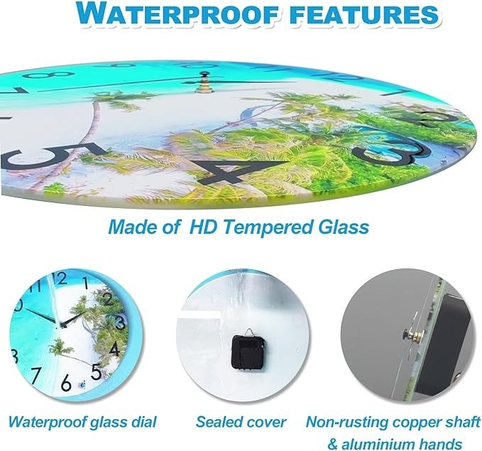 Waterproof 14 Inch Glass Wall Clocks