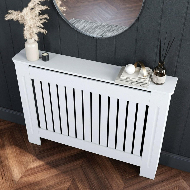 Radiator Cover Modern Wood White Vertical Slat