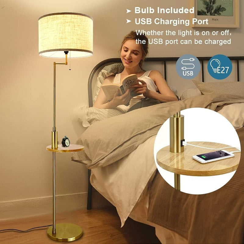 Copper USB Charge LED Floor Lamp with Table Iron