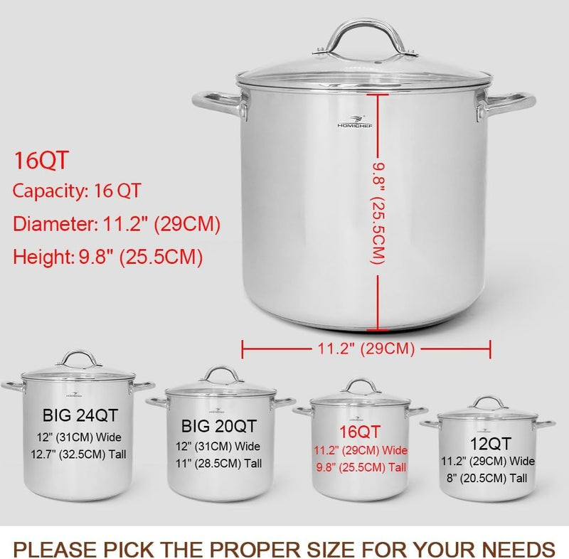 Stock Pot 15L Stainless Steel w/ Glass Lid, Ladle