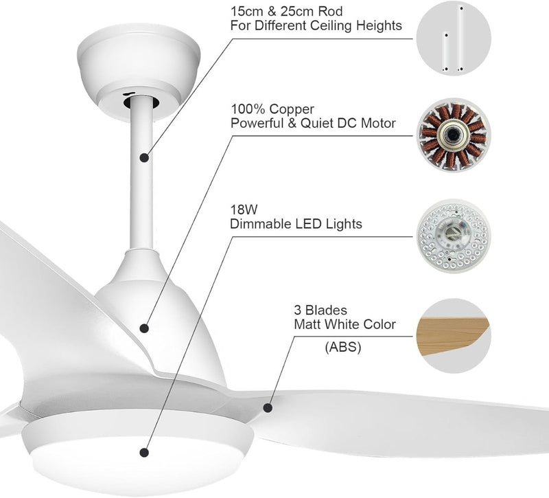 Ceiling Fan w/ Lights and Remote,52 Inches 3 Blades Ceiling Fans