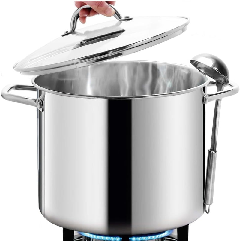 Stock Pot 15L Stainless Steel w/ Glass Lid, Ladle