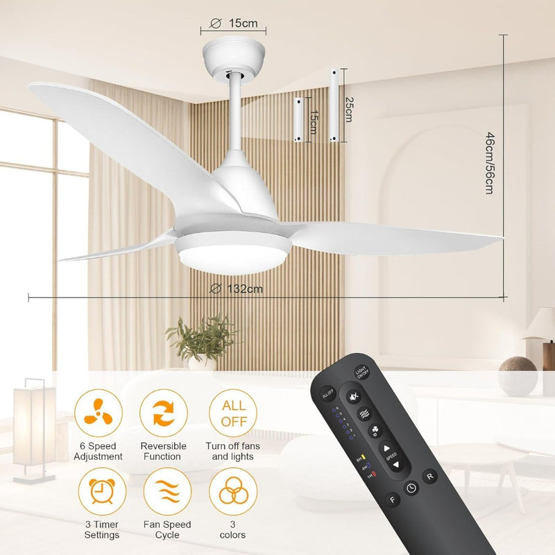 Ceiling Fan w/ Lights & Remote,52 Inches 3 Blades Ceiling Fans