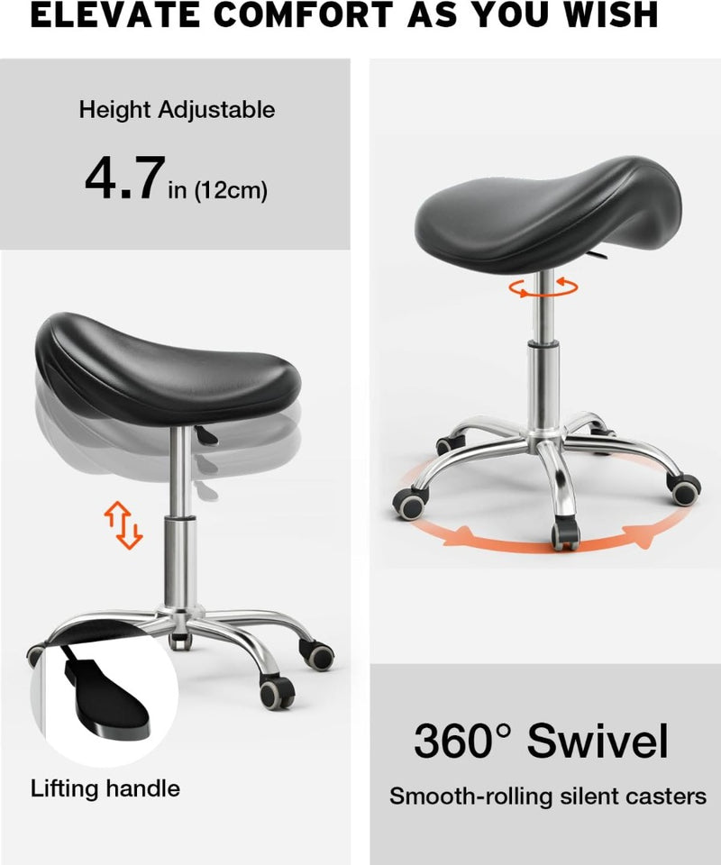 Saddle Stool on Wheels Height Adjustable