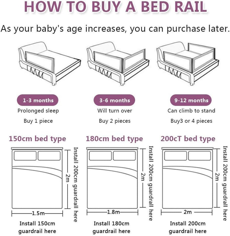 Toddlers Bed Rails Fold Down Plain Pattern