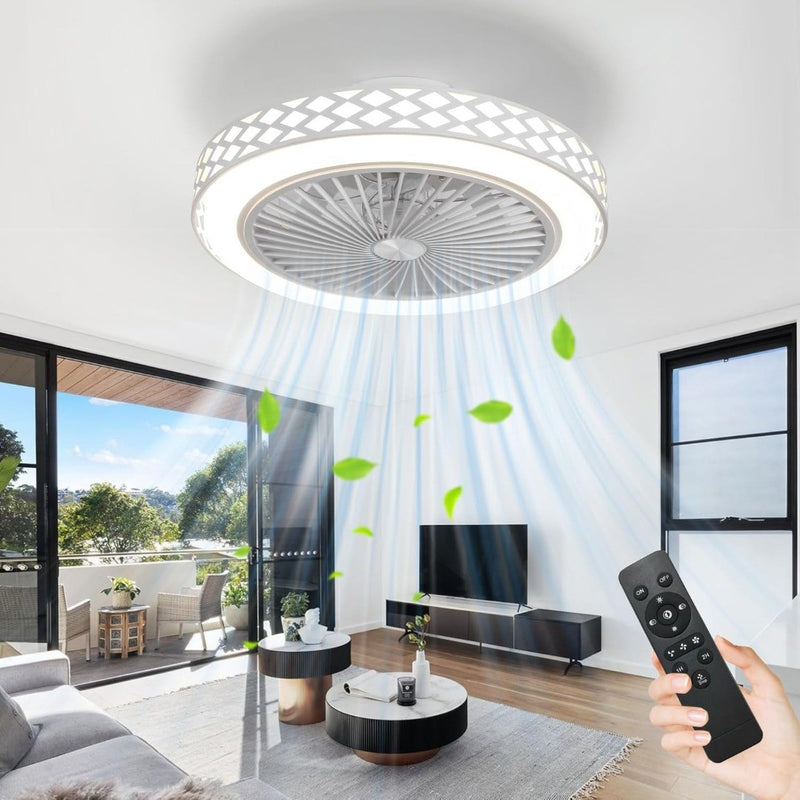 White Ceiling Fan with Lights and Remote, 48cm Fan Lights Ceiling