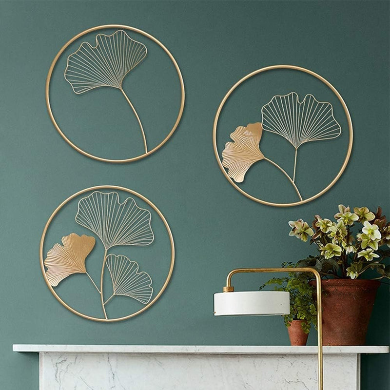 3pc Ginkgo Leaf Wall Art Gold