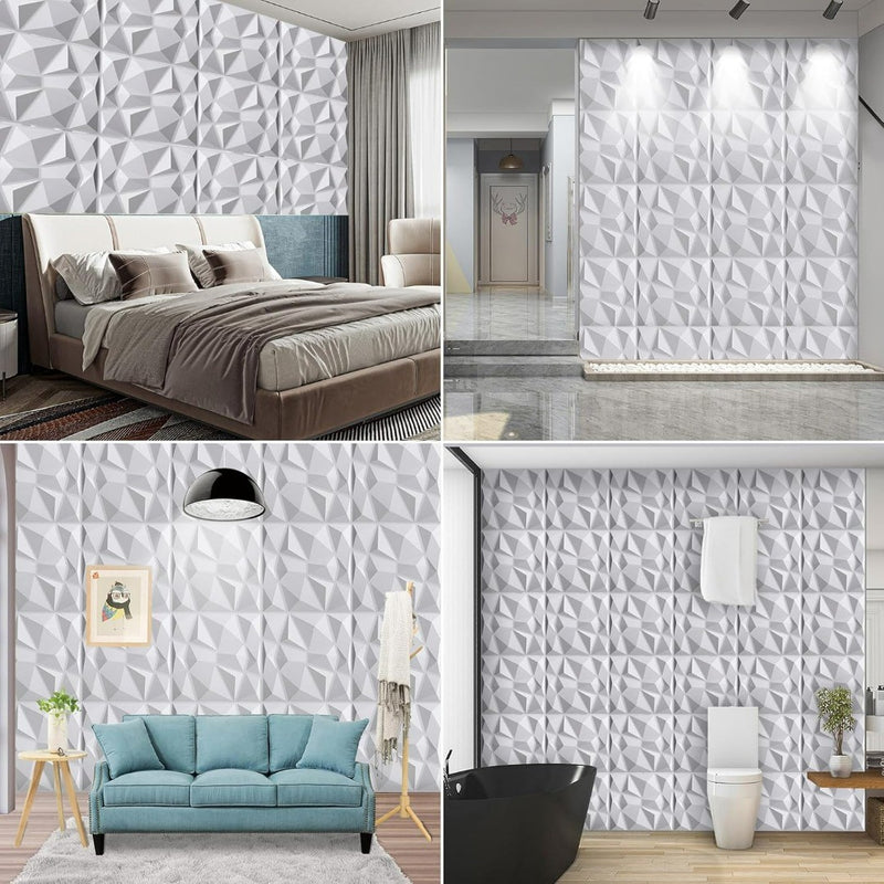 Warmiehomy 3D Wall Panels 12 Pack Wall Decorative Diamond Wall Tiles