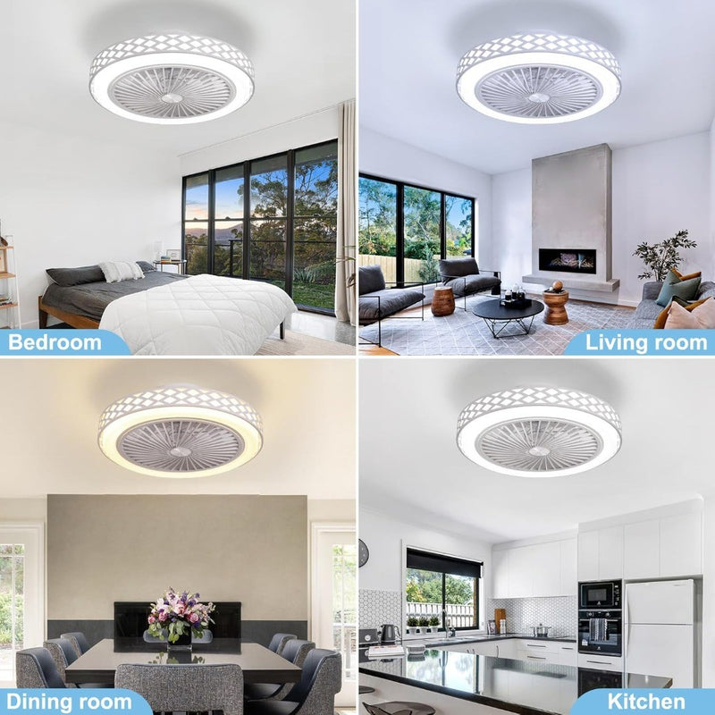 White Ceiling Fan with Lights and Remote, 48cm Fan Lights Ceiling