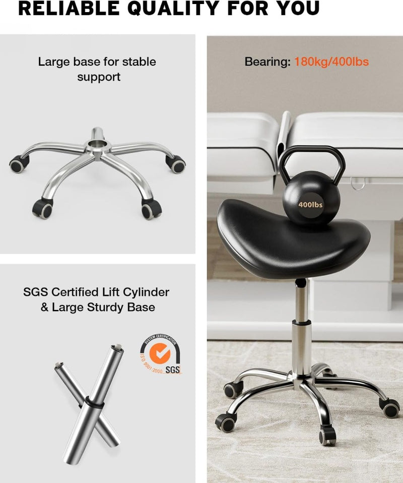 Saddle Stool on Wheels Height Adjustable