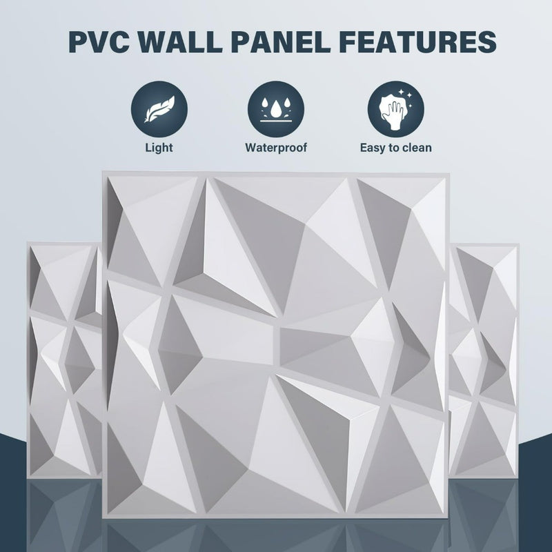 Warmiehomy 3D Wall Panels 12 Pack Wall Decorative Diamond Wall Tiles