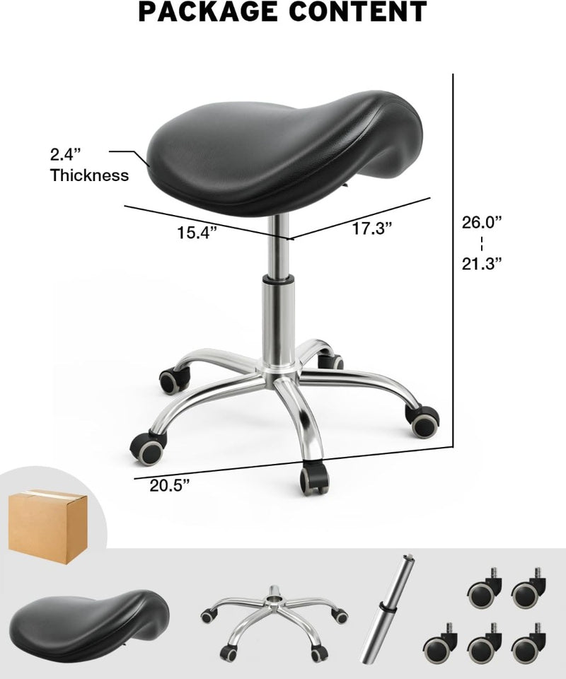 Saddle Stool on Wheels Height Adjustable