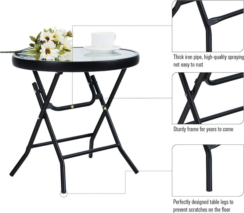 Folding Coffee Table Tempered Glass Black