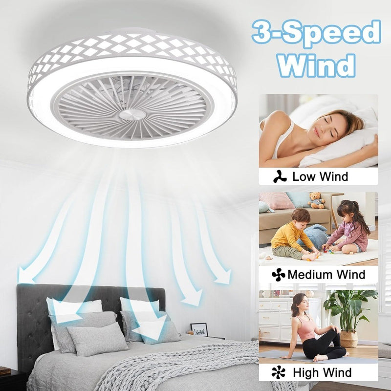 White Ceiling Fan with Lights and Remote, 48cm Fan Lights Ceiling