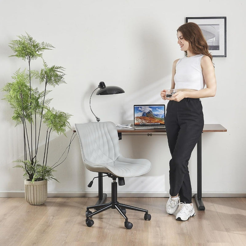 Office Desk Chair Faux Leather Grey YOUTASTE