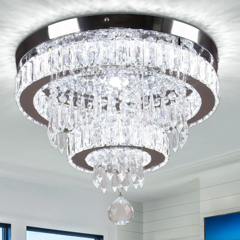 15.7'' Ceiling Light 2 Ring LED K9 Crystals