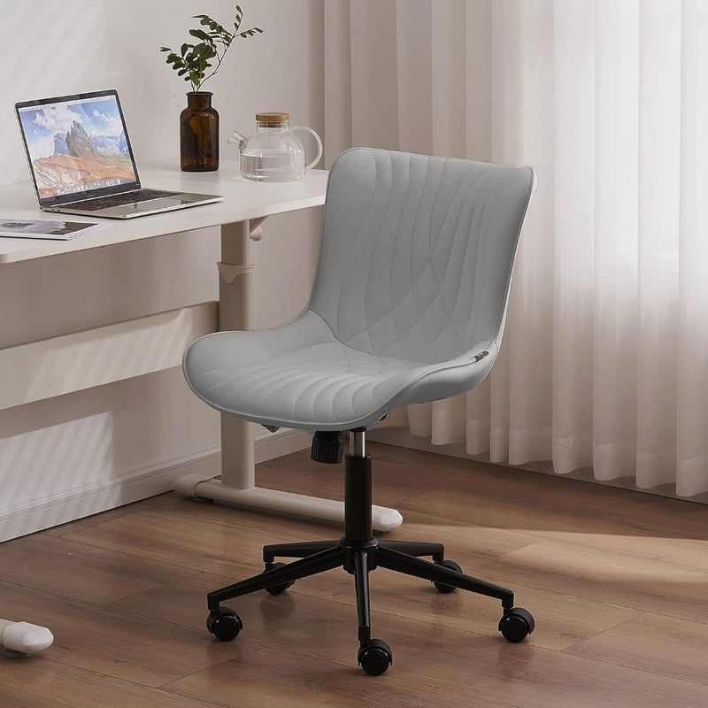 Office Desk Chair Faux Leather Grey YOUTASTE