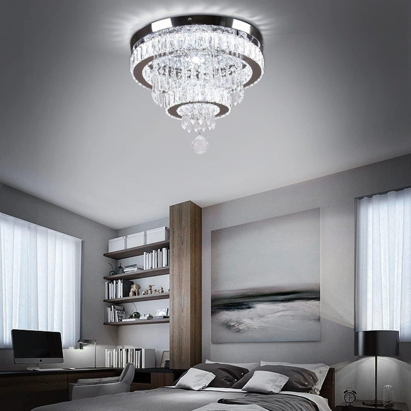 15.7'' Ceiling Light 2 Ring LED K9 Crystals