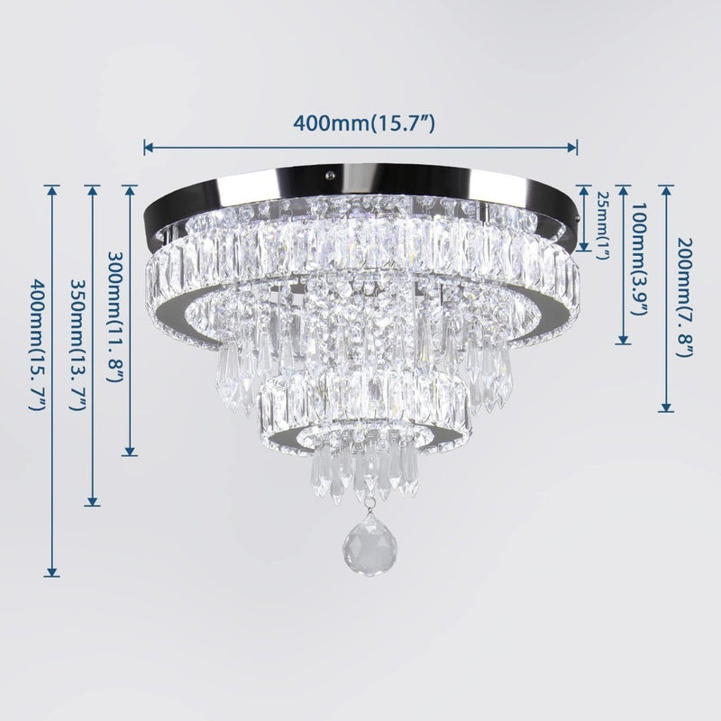 15.7'' Ceiling Light 2 Ring LED K9 Crystals