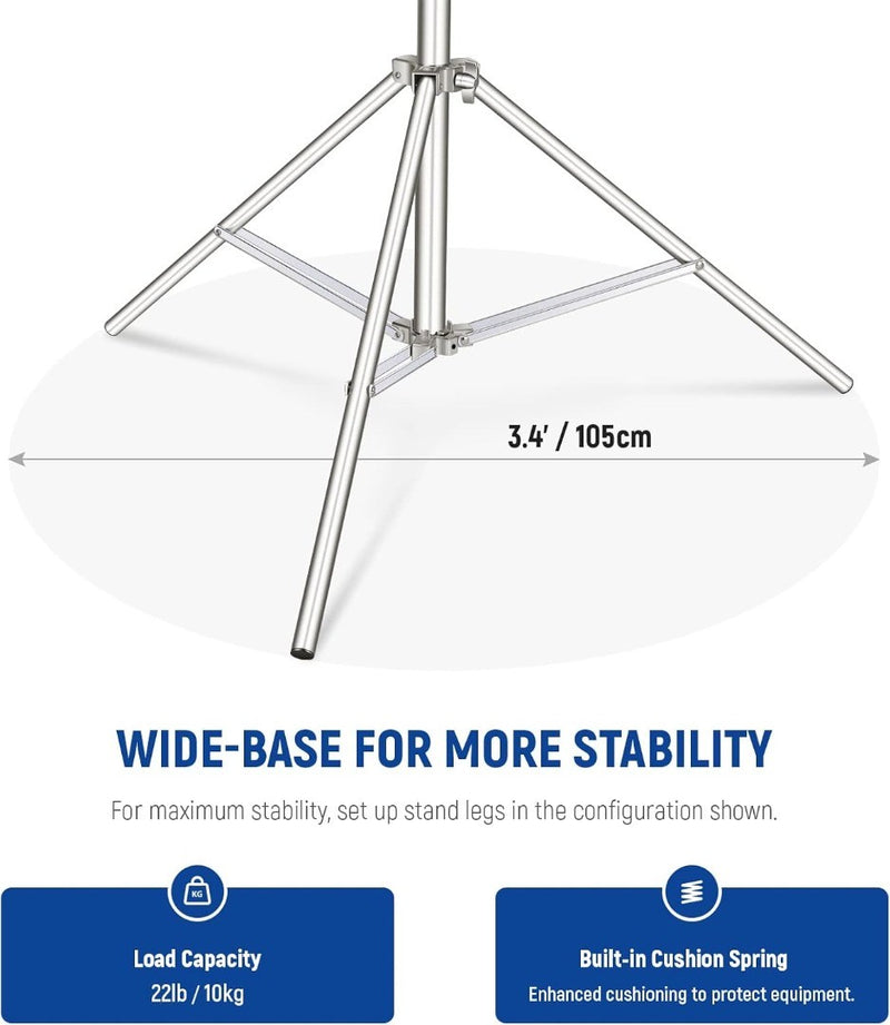 2.8m Stainless Steel Light Stand, Spring Cushioned Heavy Duty Photography Tripod