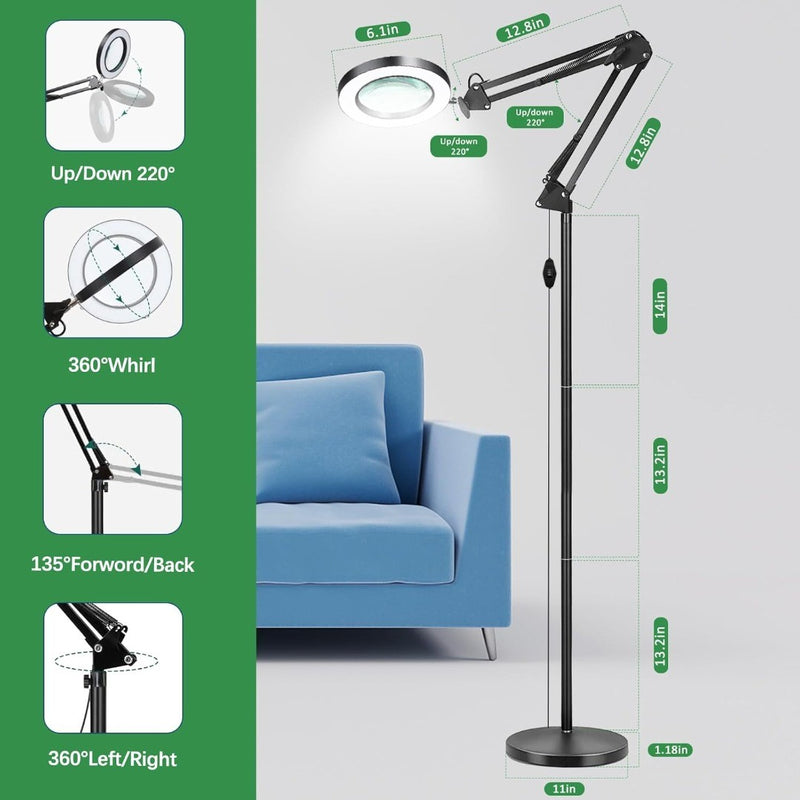 8X Magnifying Floor Lamp 2 Colour Modes