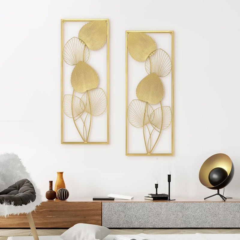 Gold Leaves Wall Sculpture - 2pcs - 32"x12"