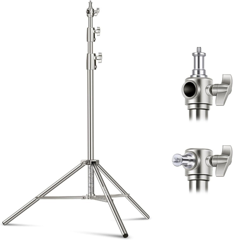 2.8m Stainless Steel Light Stand, Spring Cushioned Heavy Duty Photography Tripod