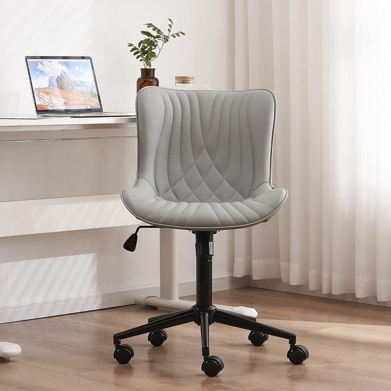 Office Desk Chair Faux Leather Grey YOUTASTE