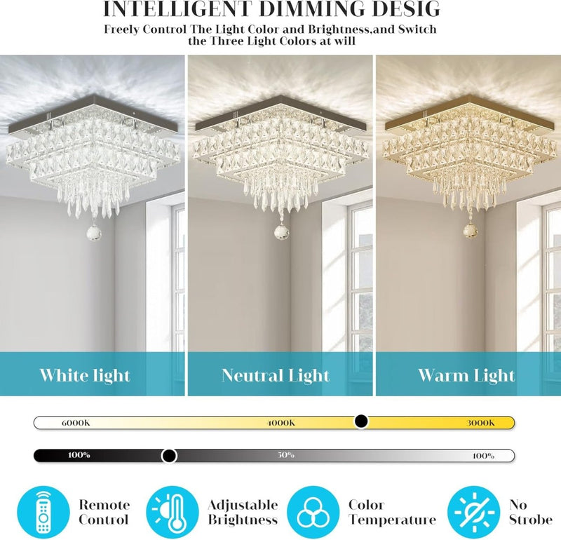 13'' Modern Crystal Ceiling Lighting with Remote Control FINKTONGLAN