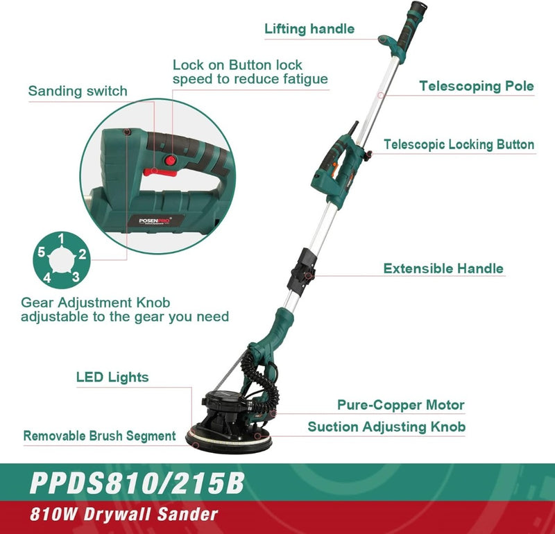 POSENPRO Drywall Sander, 810W 7A Electric Drywall Sander