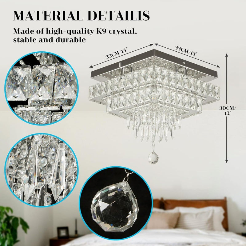 13'' Modern Crystal Ceiling Lighting with Remote Control FINKTONGLAN