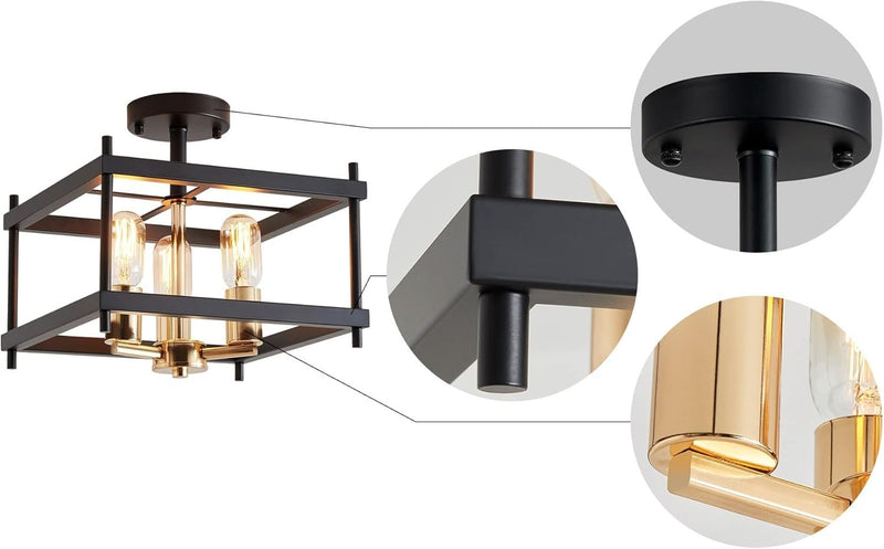 Black Ceiling Light Fixture Light Gold & Balck Finish Metal Frame SAINT MOSSI