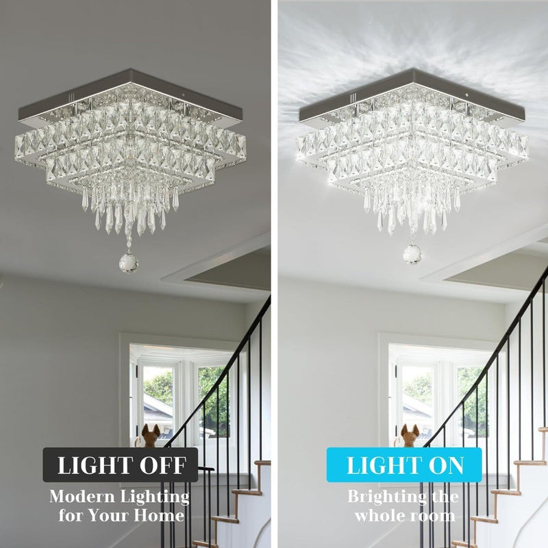 13'' Modern Crystal Ceiling Lighting with Remote Control FINKTONGLAN