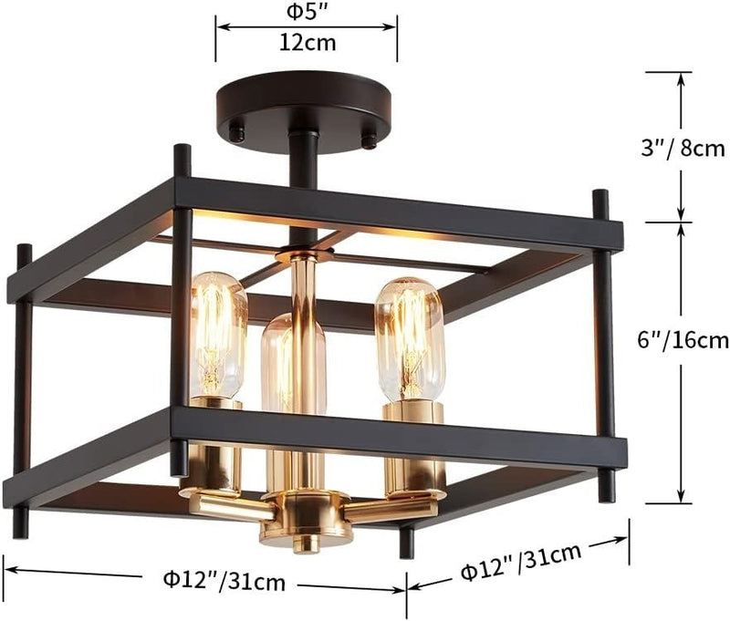 Black Ceiling Light Fixture Light Gold & Balck Finish Metal Frame