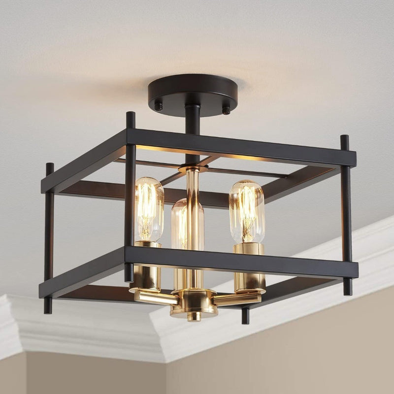 Black Ceiling Light Fixture Light Gold & Balck Finish Metal Frame