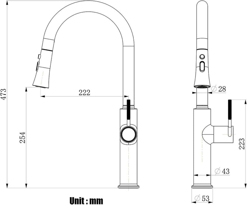 Pull Down Kitchen Mixer Tap Chrome Silver High Arc Pull-Out Faucet