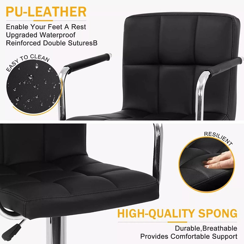 Adjustable Bar Stools Set of 2 Armrest Black