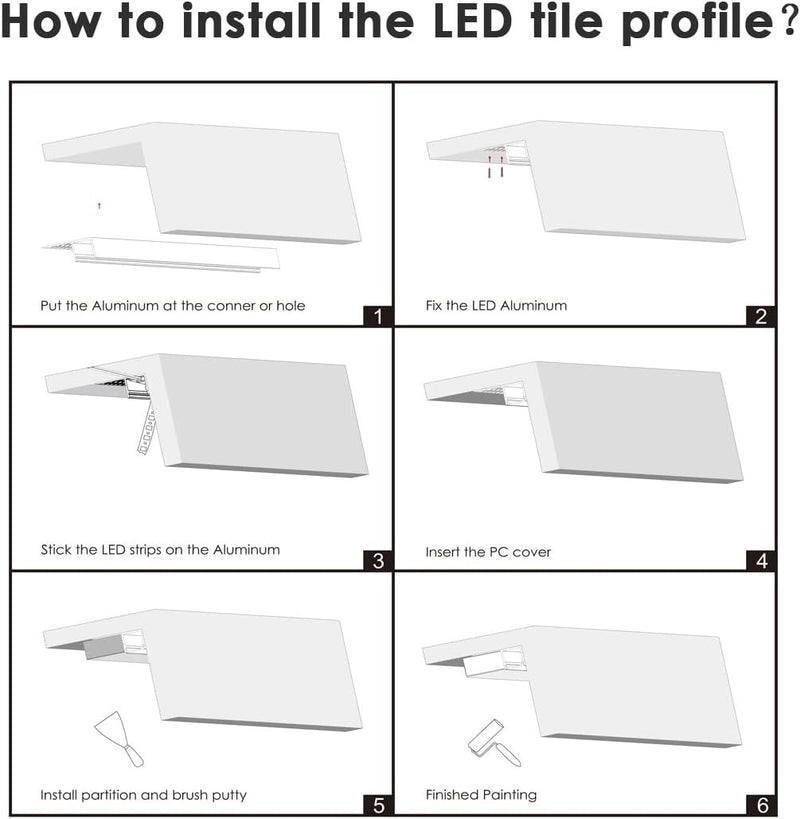 Besseto LED Tile Profile 3.3 ft/1 Metre 6 Packs