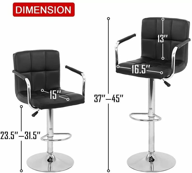 Adjustable Bar Stools Set of 2 Armrest Black