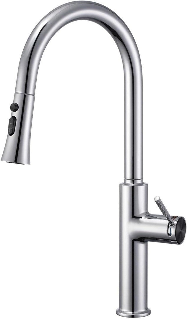 Pull Down Kitchen Mixer Tap Chrome Silver High Arc Pull-Out Faucet