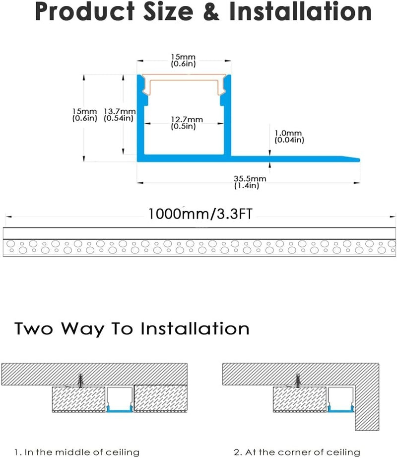 Besseto LED Tile Profile 3.3 ft/1 Metre 6 Packs